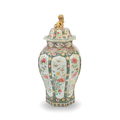 A VERY LARGE FAMILLE ROSE JAR AND COVER