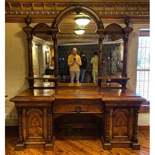 A VICTORIAN WALNUT MIRROR-BACKED SIDEBOARD, LATE 19TH CENTUR...