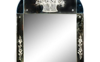 A Venetian Colored and Etched Glass Mirror