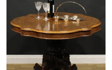A Victorian rosewood centre table, serpentine oval tilting t...
