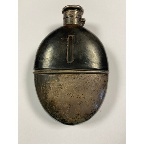 A Victorian silver and glass spirit flask, hallmarks worn