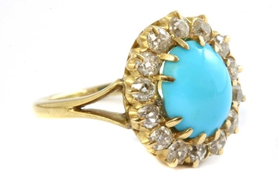 A Victorian turquoise and diamond oval cluster