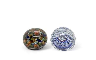 A WHITEFRIARS FACETED PAPERWEIGHT and a scrambled millefiori...