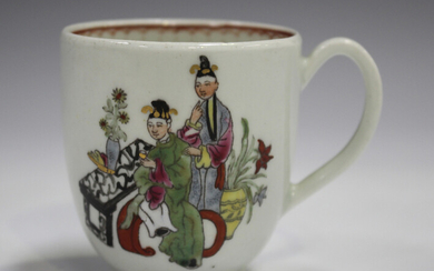 A Worcester porcelain coffee cup, circa 1770, painted in the Mandarin style with a Chinese figure se