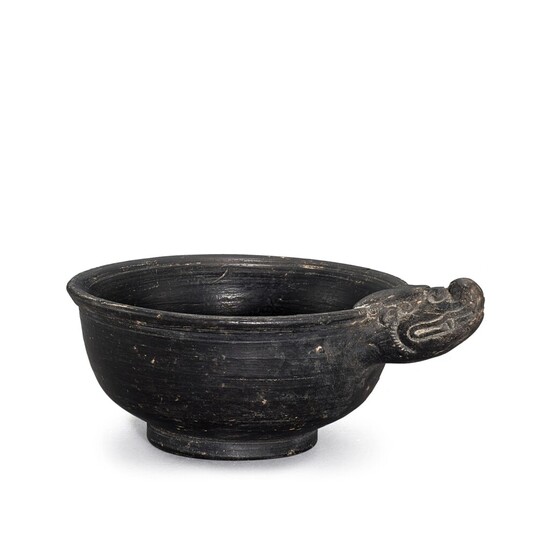 A black pottery dragon-handled cup, Yuan dynasty 元 黑陶龍首盃