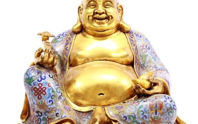 A cloisonné Maitreya Buddha statue