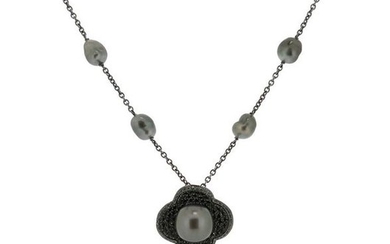 A cultured pearl and black diamond necklace, the...