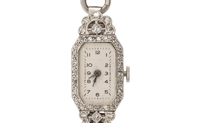 A diamond and white gold cocktail watch, c1940, Ibex movemen...