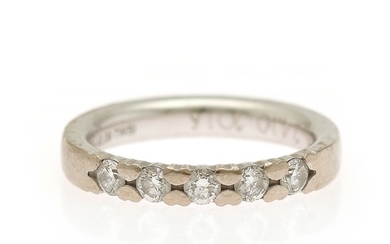 A diamond eternity ring set with four brilliant-cut diamonds, mounted in 14k white gold. Size 53.