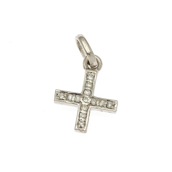 A diamond pendant in the shape of a cross set with numerous brilliant-cut diamonds, mounted in 14k white gold. H. incl. eye-let 19 mm.