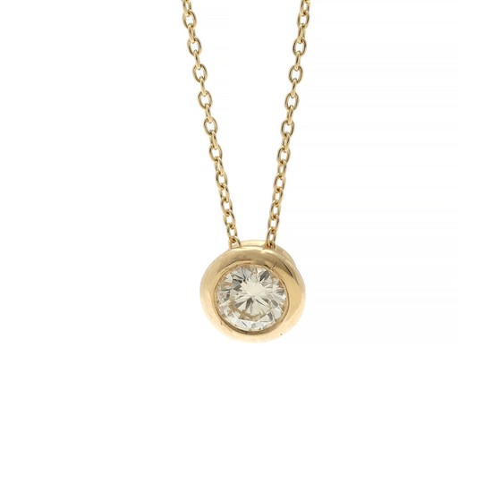 A diamond pendant set with a brilliant-cut diamond weighing app. 0.30 ct., mounted in 14k gold. Accompanied by necklace of 14k gold. L. app. 43 cm. (2)