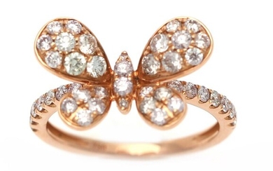 NOT SOLD. A diamond ring in the shape of a butterfly set with numerous diamonds weighing a total of app. 0.95 ct., mounted in 18k rose gold. Size 52. – Bruun Rasmussen Auctioneers of Fine Art