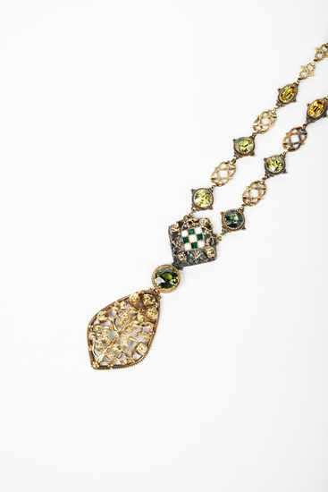 A gold and enamel pendant necklace probably by John Paul Cooper or H G Murphy, made at Henry