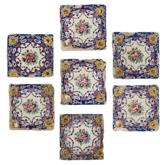 A group of Qajar pottery tiles, Iran,...