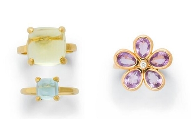 A group of gemstone and eighteen karat gold rings