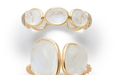 A group of moonstone and eighteen karat gold rings