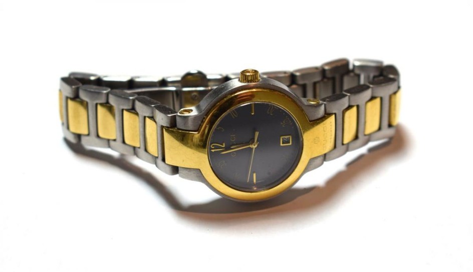 A lady's bi metal wristwatch signed Gucci