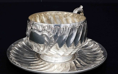 A large Cup and Saucer - .950 silver - France - ca 1900