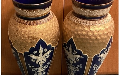 A large pair of Royal Doulton vases with gilt decoration. Es...