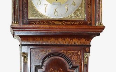 A late Victorian Sheraton Revival mahogany and marquetry long case clock with moonphase