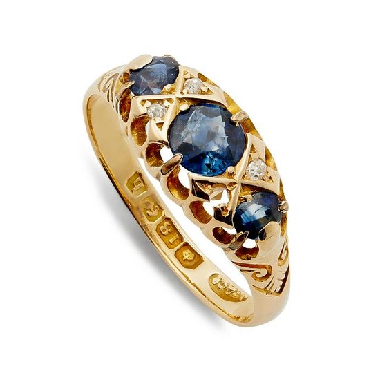 A late Victorian sapphire and diamond ring.