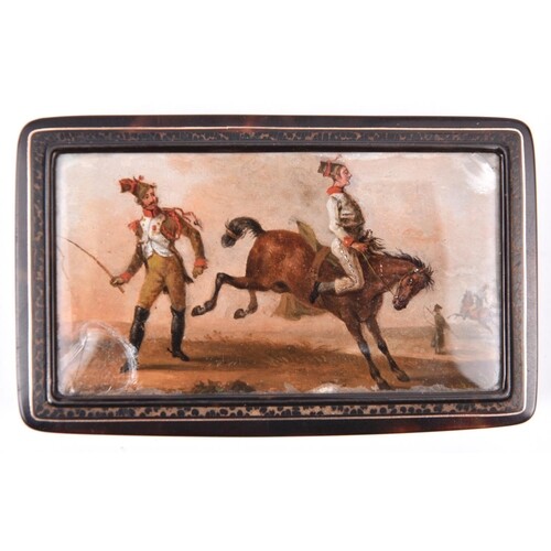 A mid 19th century French snuff box, the interior of tortois...