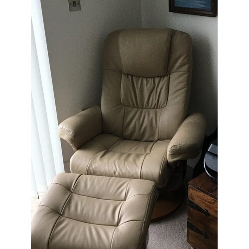 A modern design leather recycling chair with a matching stoo...