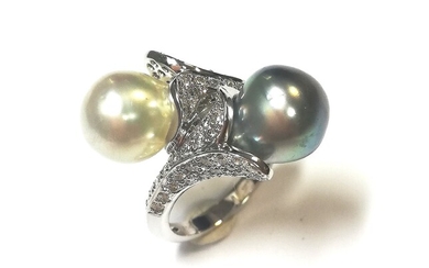 A modern pearl and diamond 'night and day' ring