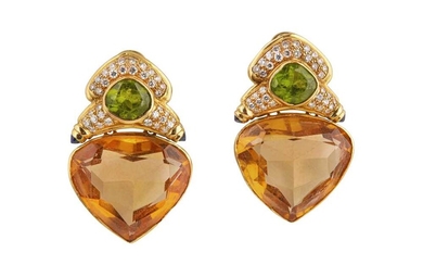 A pair gem-set and diamond earclips