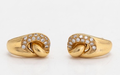 A pair of 18K gold earrings, diamonds totalling approximately 0.30 ct. Foreign hallmarks.