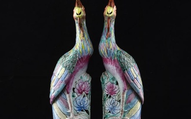 A pair of Chinese famille rose phoenixes, Republic period