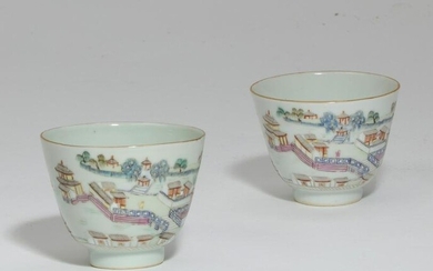 A pair of Chinese porcelain teabowls