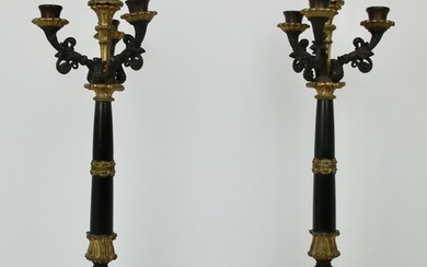 A pair of Empire high 3-armed candlesticks France 19th century - Empire Style - Bronze - 1875-1899