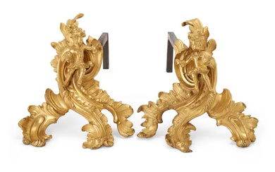 A pair of French ormolu figural chenets, of Louis XV style, 19th...