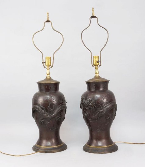 A pair of Japanese bronze vases, late...