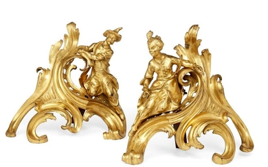 A pair of Louis XV gilt bronze figural chenets