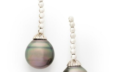A pair of Tahitian South Sea pearl earrings
