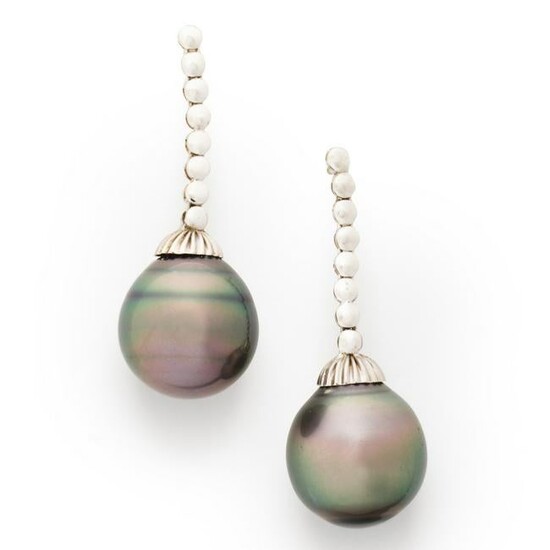 A pair of Tahitian South Sea pearl earrings