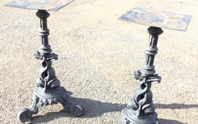A pair of Victorian cast iron table supports, fluted columns...