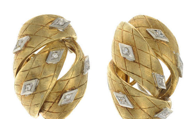 A pair of mid 20th century single-cut diamond textured earrings.