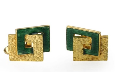 A pair of modernist textured gold enamelled cufflinks