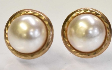 A pair of yellow metal and seed pearl set earrings,...