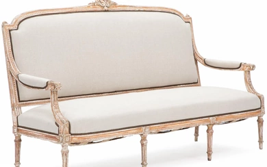 A partially painted Gustavian sofa. Sweden, ca. 1780. L. 175 cm.