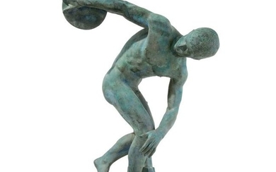 A patinated bronze sculpture of Mirone's discus Thrower