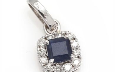 SOLD. A sapphire and diamond pendant set with a sapphire encircled by diamonds, mounted in 14k white gold. L. app. 1.9 cm. – Bruun Rasmussen Auctioneers of Fine Art