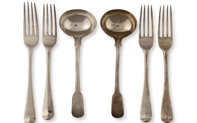 A set of eleven silver George III table forks London...