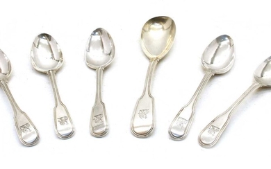 A set of five George III fiddle pattern and thread teaspoons