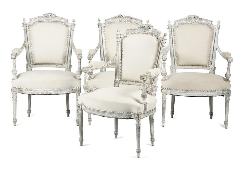 A set of four 19th century French white painted fa…