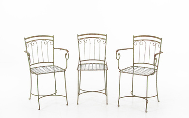 A set of three French wrought chairs, late 20th century.