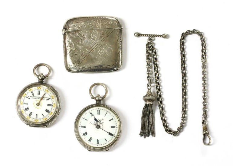A silver key wound open-faced fob watch